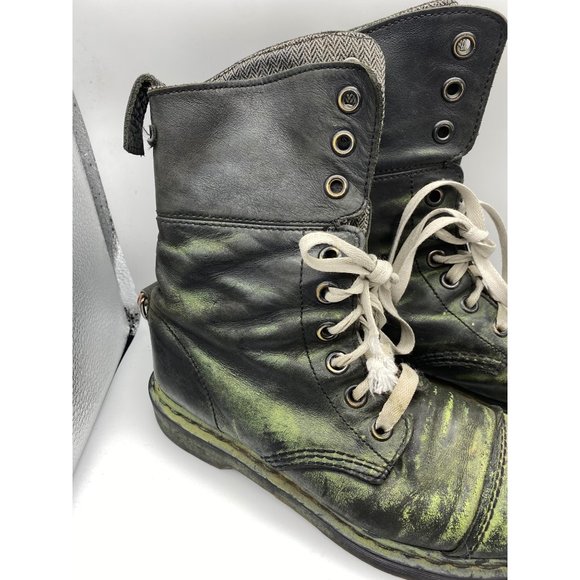 Dr. Martens Aimilita BLACK GREEN Leather Boots Womens SIZE 8 Combat Foldover DI - Picture 4 of 9